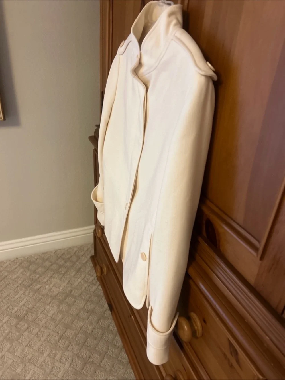 Talbots Cream Wool Blend Military Style Jacket  Epaulettes Structured Size 8